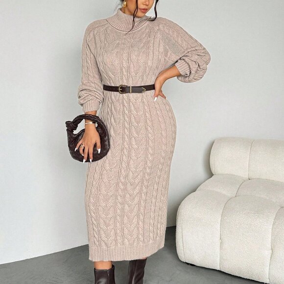Apricot Casual Women's Crew Neck Midi Sweater Dress - Picture 7 of 7